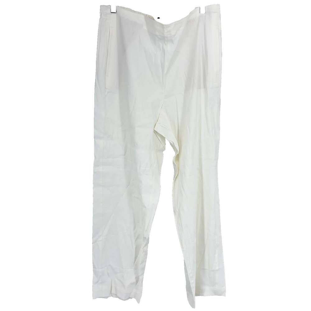 J Jill Women 16W Linen Stretch Pant White Stretch Waist Tapered Leg Breathable